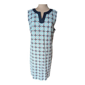 Talbots‎ Linen Blend Geo Print Sleeveless Shift Dress Women's 16 Coastal Retro